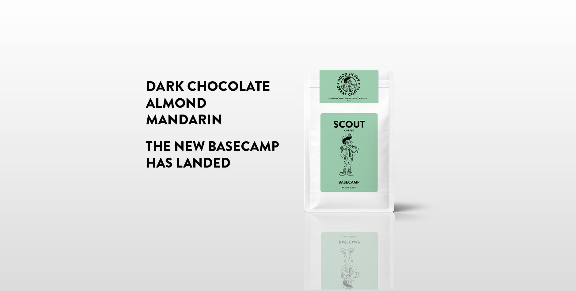 Dark chocolate almond mandarin bar with Scout Barista packaging on a white background