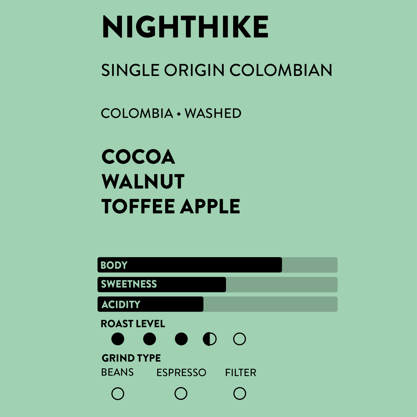 Night Nike Espresso | Single Origin Colombia • Cocoa • Walnut • Toffee Apple